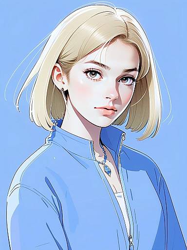 Blonde Woman in Blue Jacket Digital Portrait Artwork