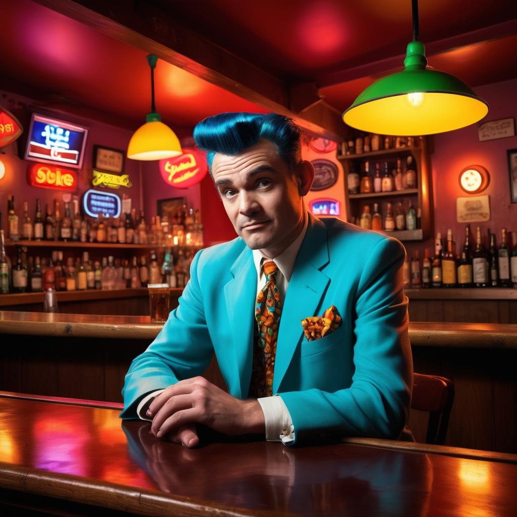 Man in Turquoise Suit at Retro Bar