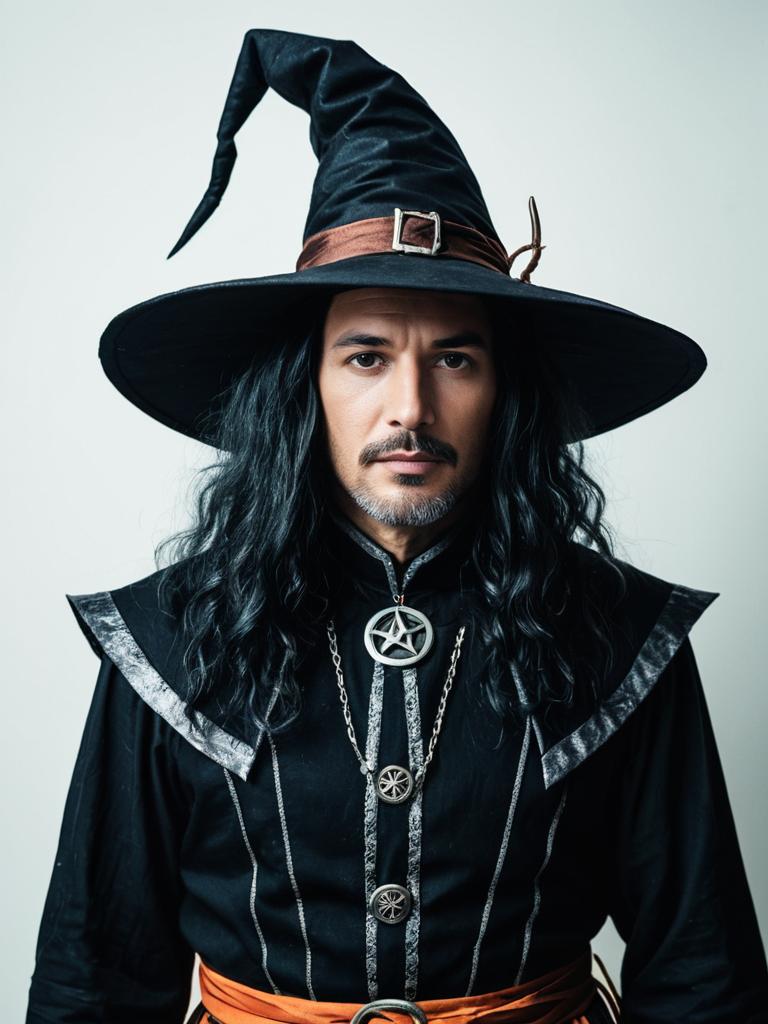 Man in Modern Witch Costume Detailed Photorealistic Studio Cosplay