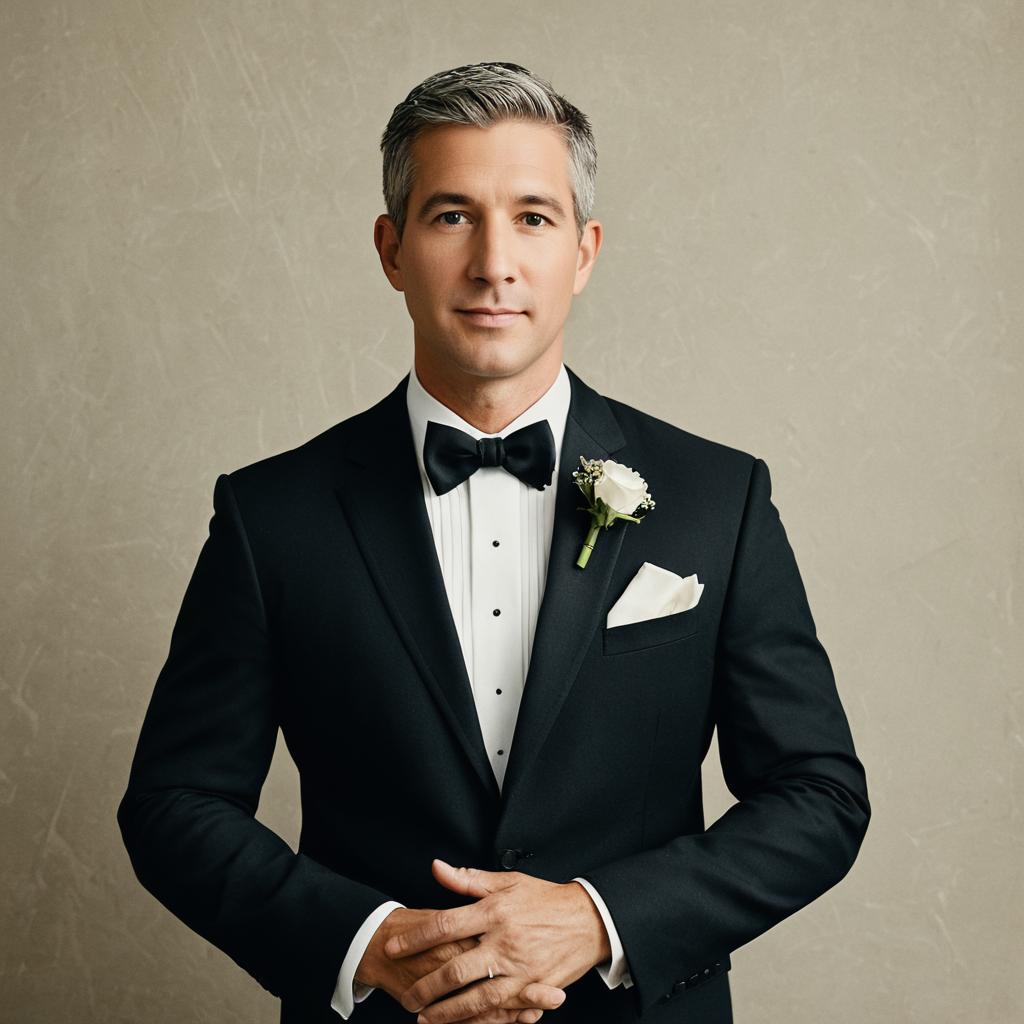 Elegant Groom in Classic Black Tuxedo with White Rose Boutonniere