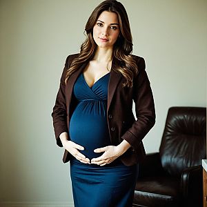 Pregnant Businesswoman in Navy Dress