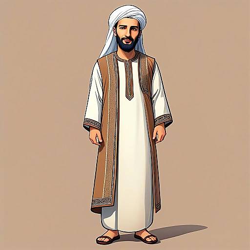 Middle Eastern Man in Traditional Clothing Digital Illustration