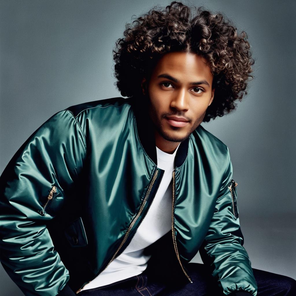 Young Man in Teal Bomber Jacket Young Man in Teal Bomber Jacket