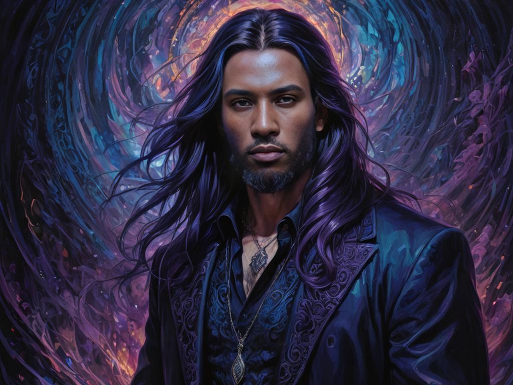 Vibrant Painting of Man with Long Hair and Beard