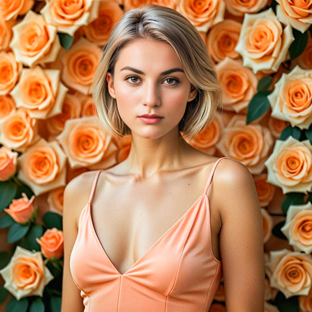 Elegant Woman with Orange Roses