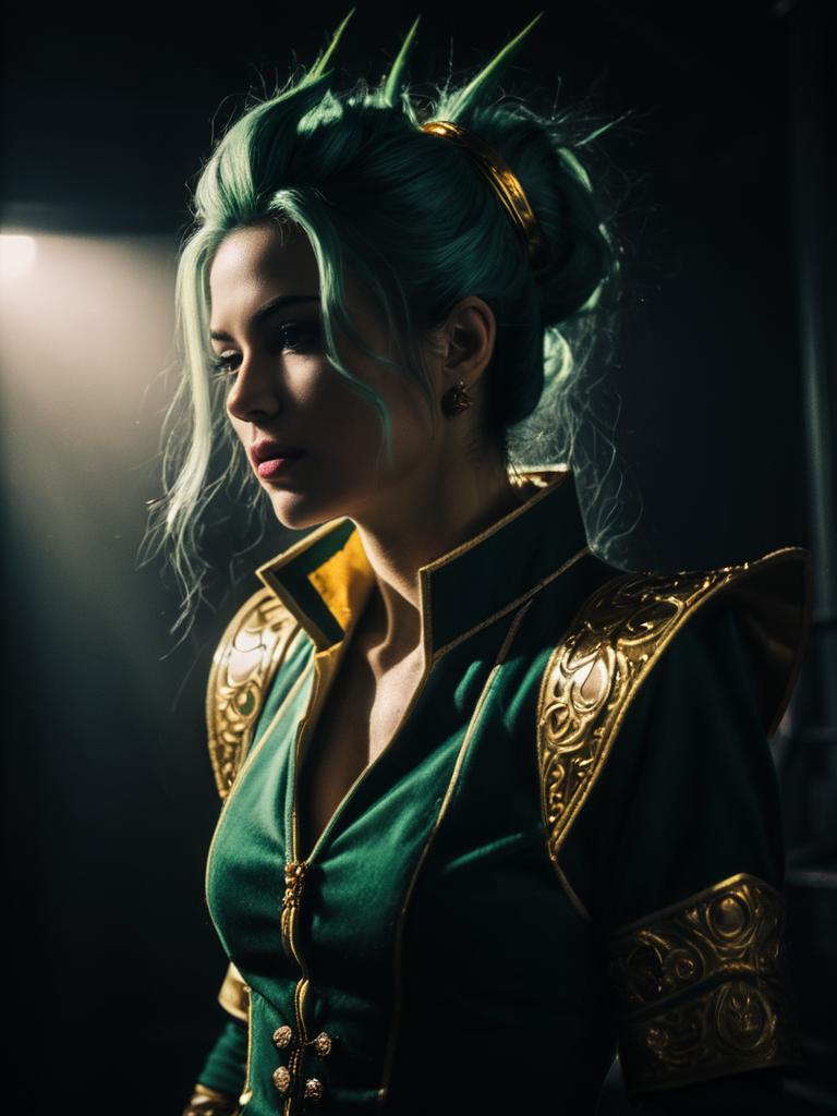 Realistic Photo of Sexy Woman in Kefla Cosplay Costume with Detailed Gold Armor