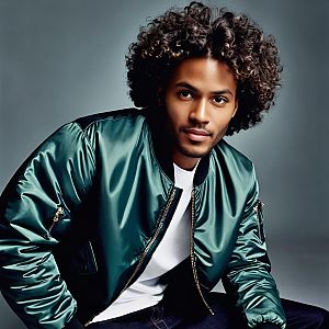 Young Man in Teal Bomber Jacket