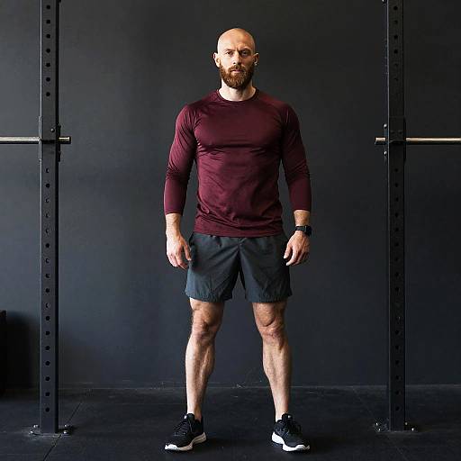 Athletic Bearded Man in Gym Workout Apparel Standing Confidently