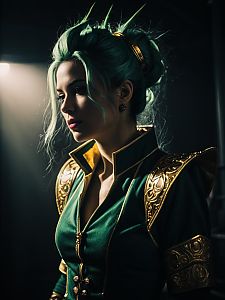 Realistic Photo of Sexy Woman in Kefla Cosplay Costume with Detailed Gold Armor
