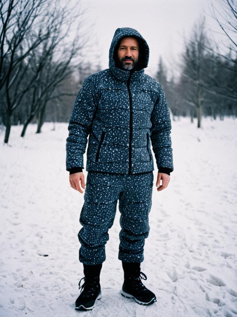 Man Wearing Thermal Under-Clothes Costume Full Body Outdoor in Snow
