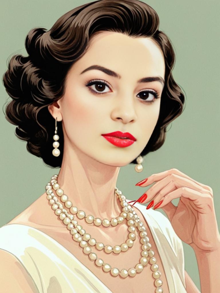 Vintage Woman with Pearl Accessories