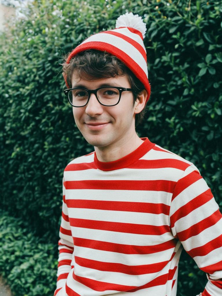Man in Detailed Where's Wally Costume Outdoors Portrait