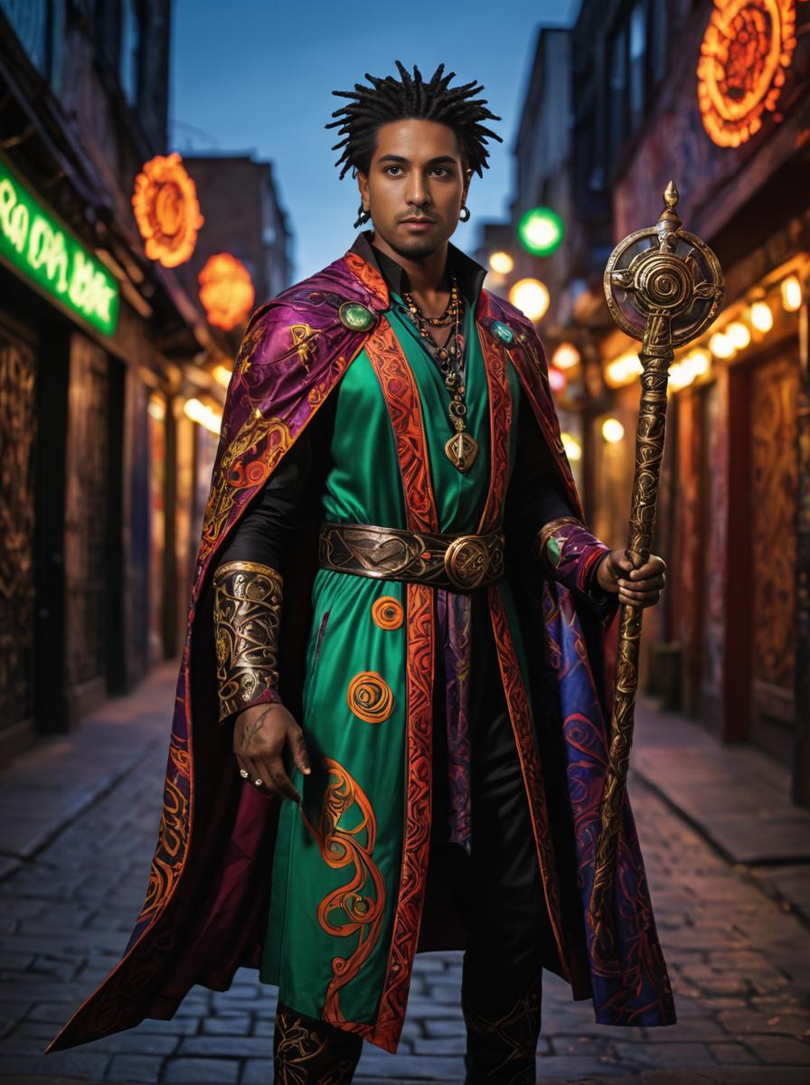 Mystical Man in Colorful Costume