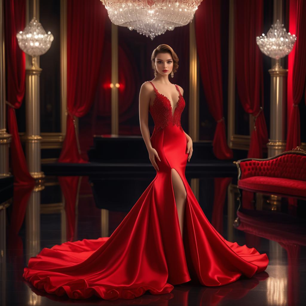 Elegant Woman in Red Gown