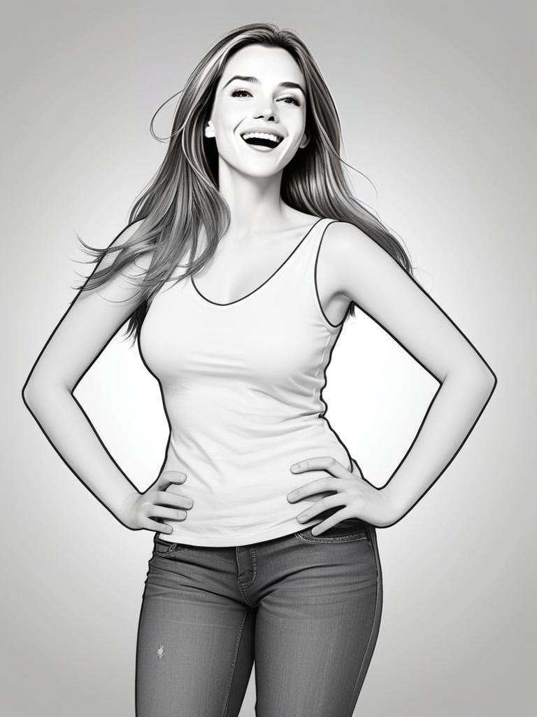 Confident Smiling Woman in Casual Outfit Black and White Photo