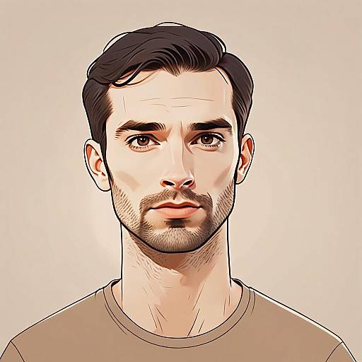 Digital Portrait Illustration of Young Man with Trimmed Beard