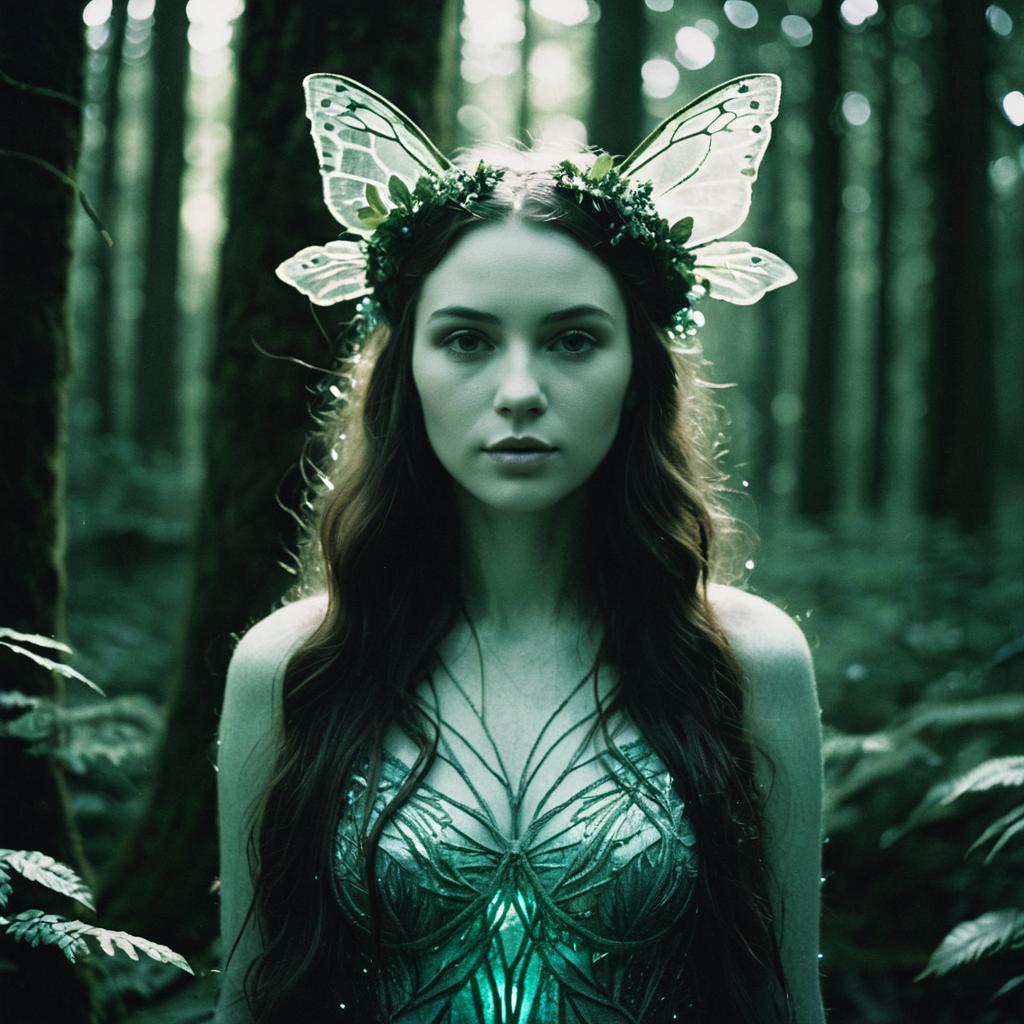 Enchanting Woman with Butterfly Wings in Mystical Forest