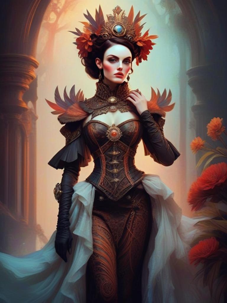 Regal Woman in Fantasy Costume with Headdress