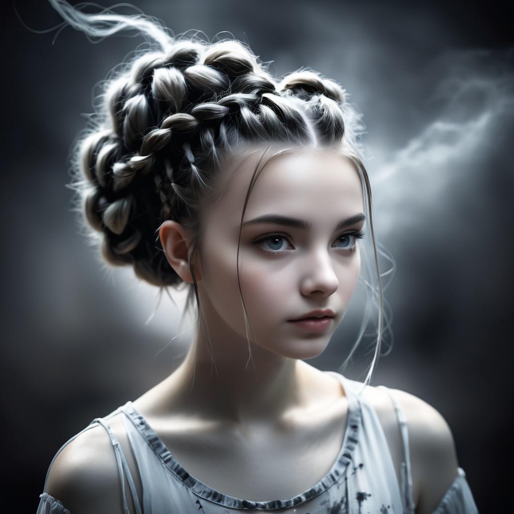 Mystical Portrait of a Young Woman with Braided Hair