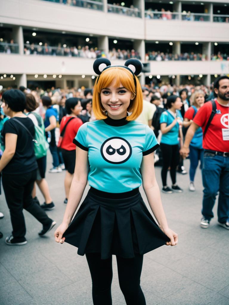 Cheerful Woman with Orange Hair at Convention