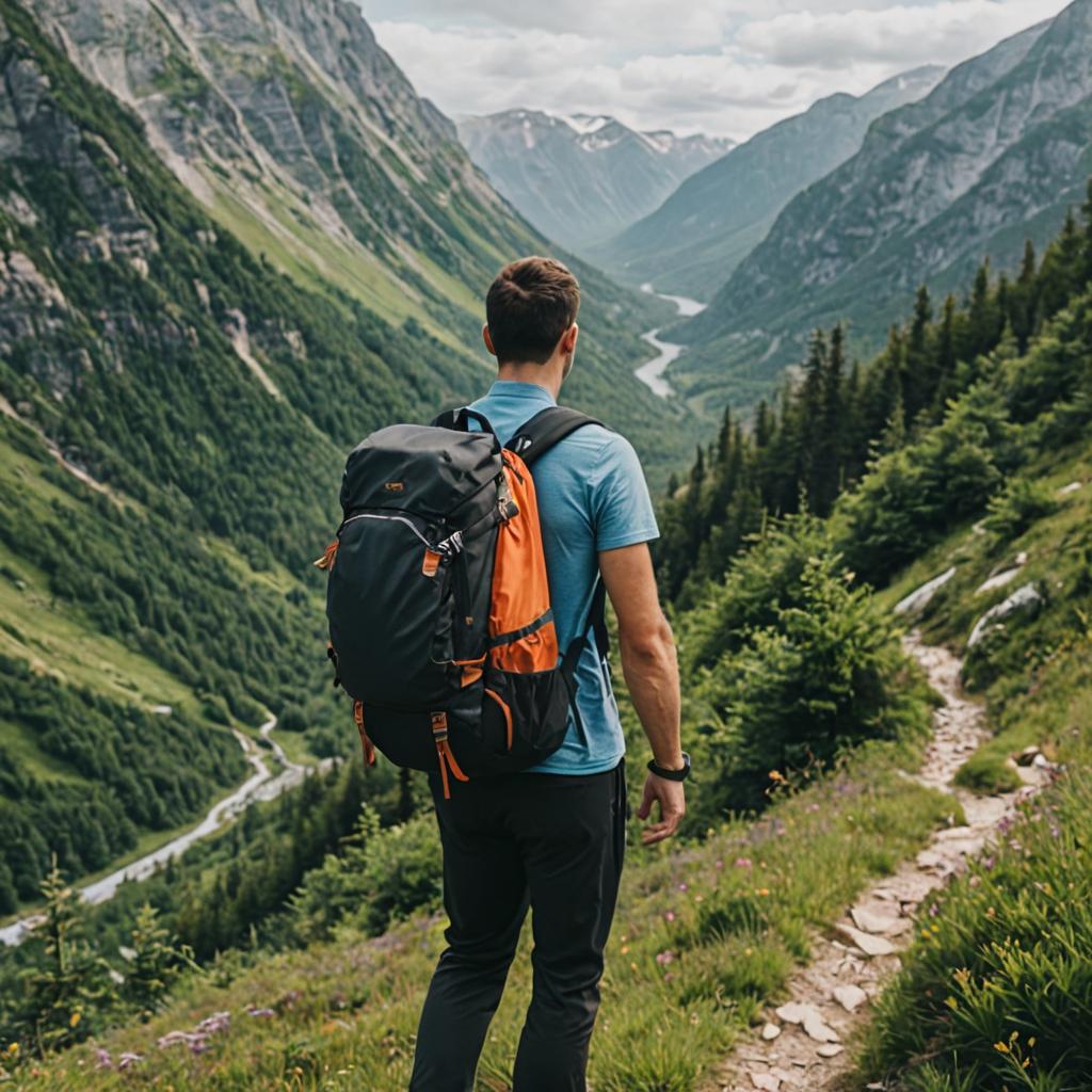 Man Hiking with Backpack in Scenic Mountain Landscape