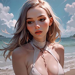 Young Woman on Beach - Anime Style Portrait
