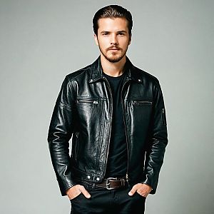 Confident Young Man in Black Leather Jacket