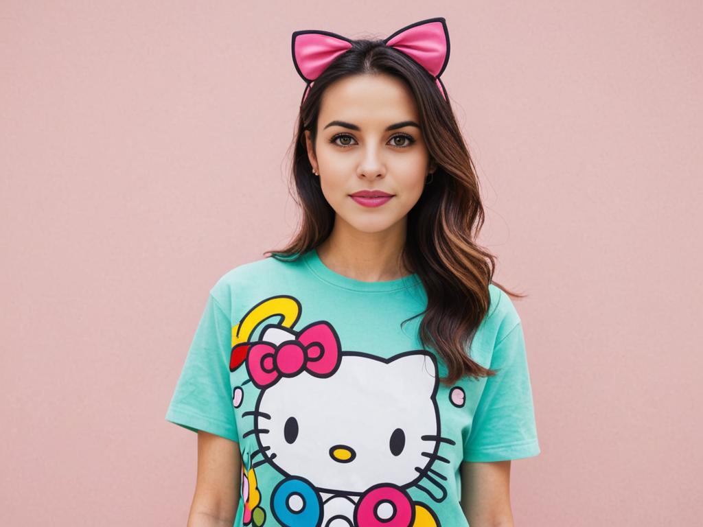 Woman in Hello Kitty T-shirt with Bow Headband