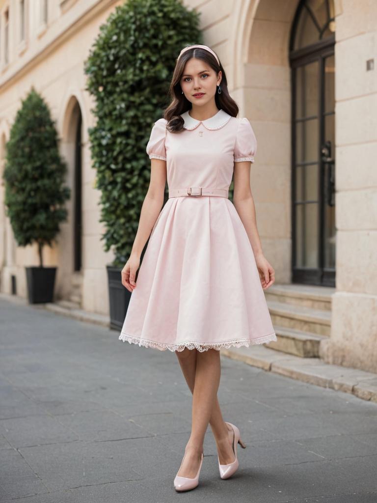 Elegant Woman in Pink Dress Outdoors