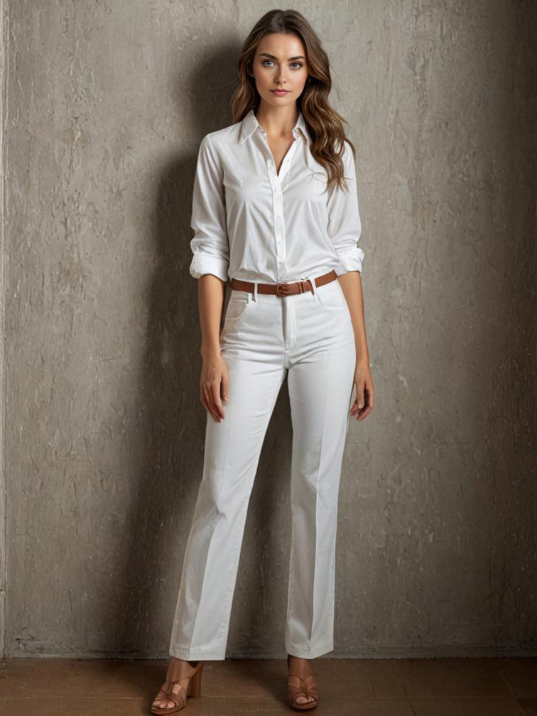 Confident Woman in Stylish White Outfit