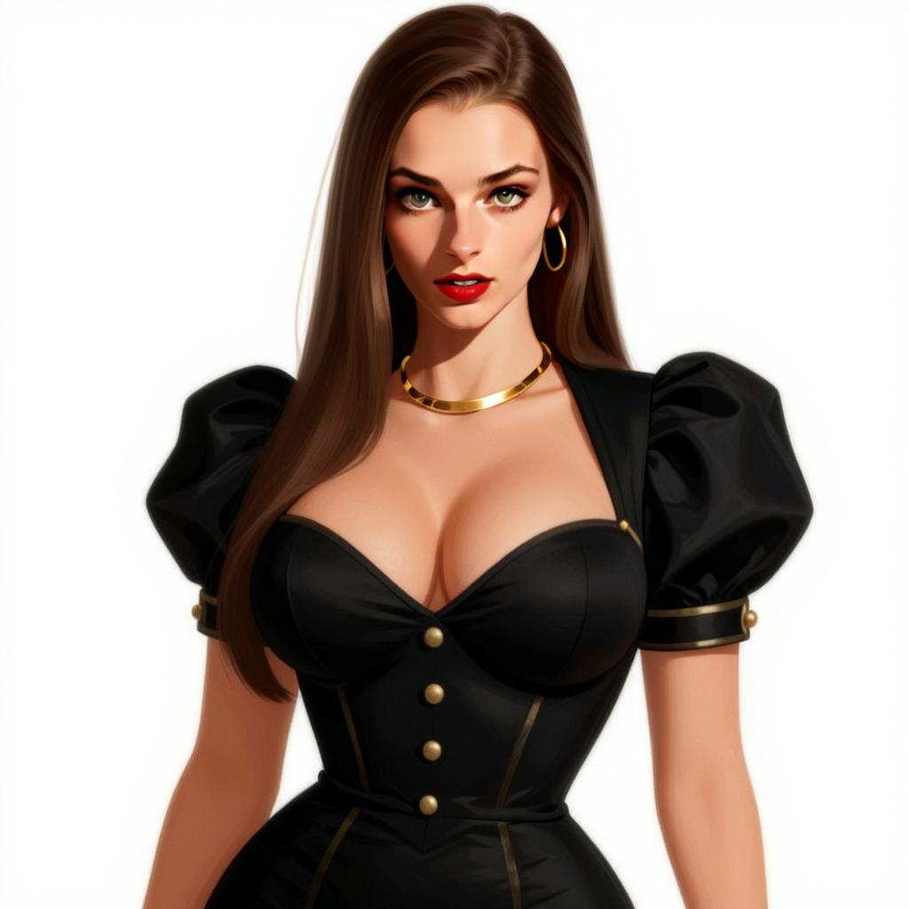 Elegant Woman in Black Dress Portrait Digital Art