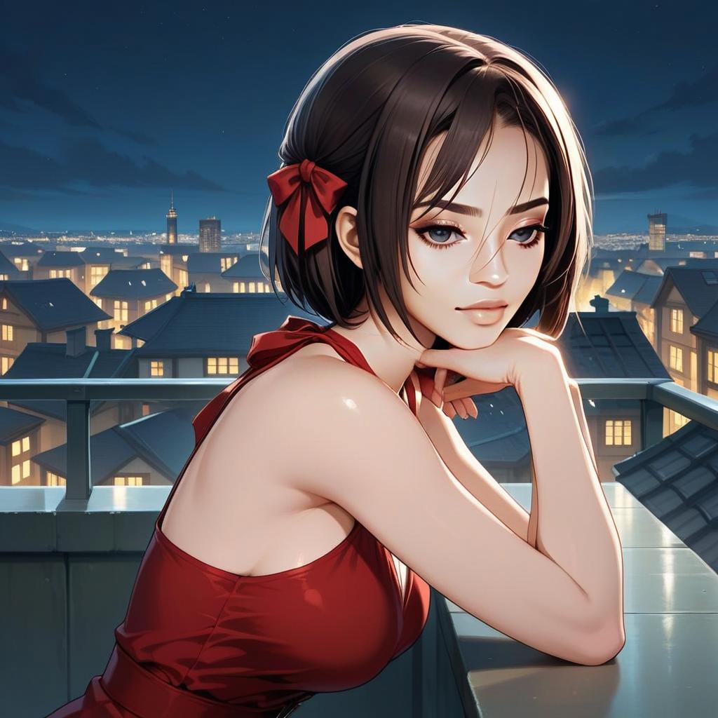Anime Portrait of a Young Woman at Night