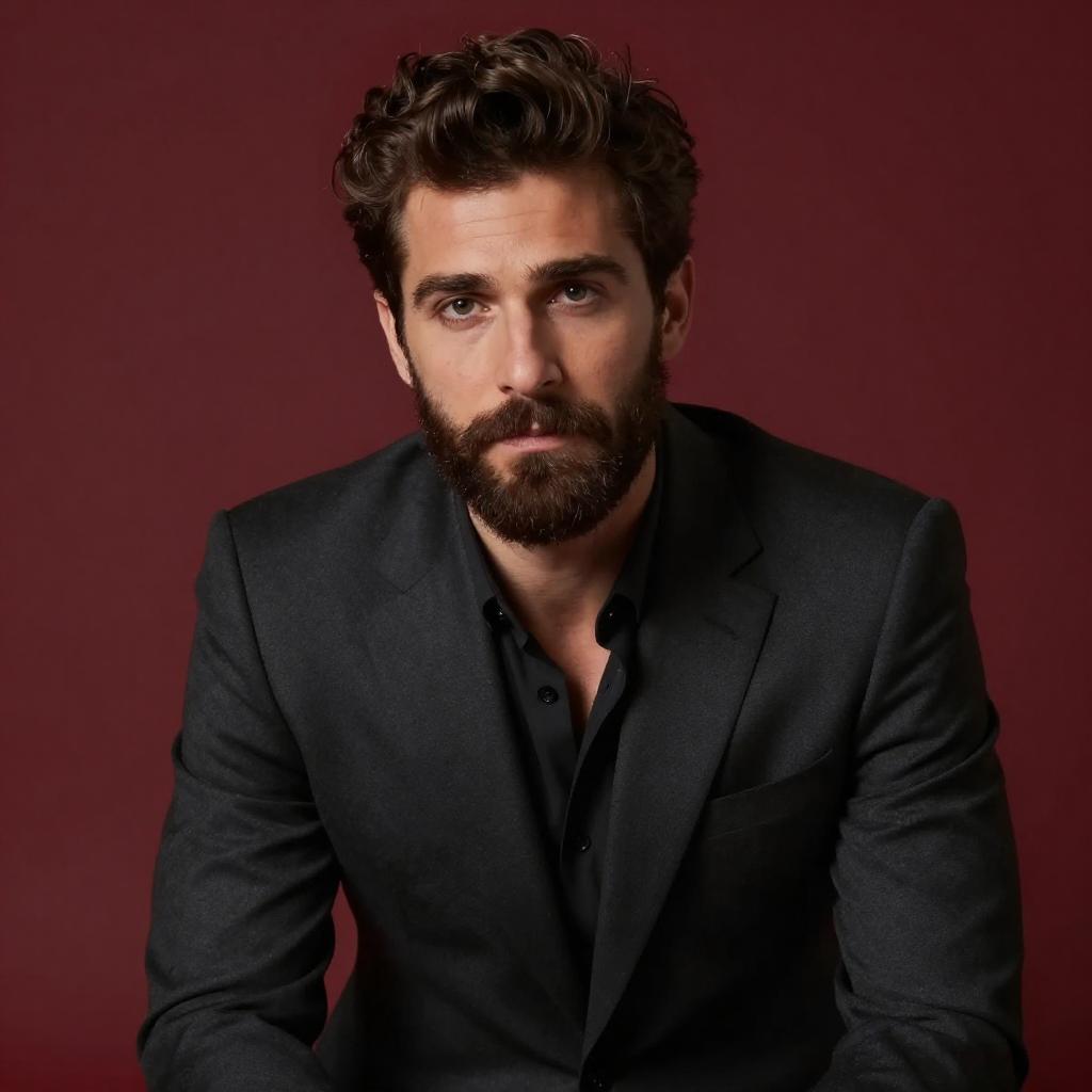 Portrait of Confident Man in Dark Suit with Beard