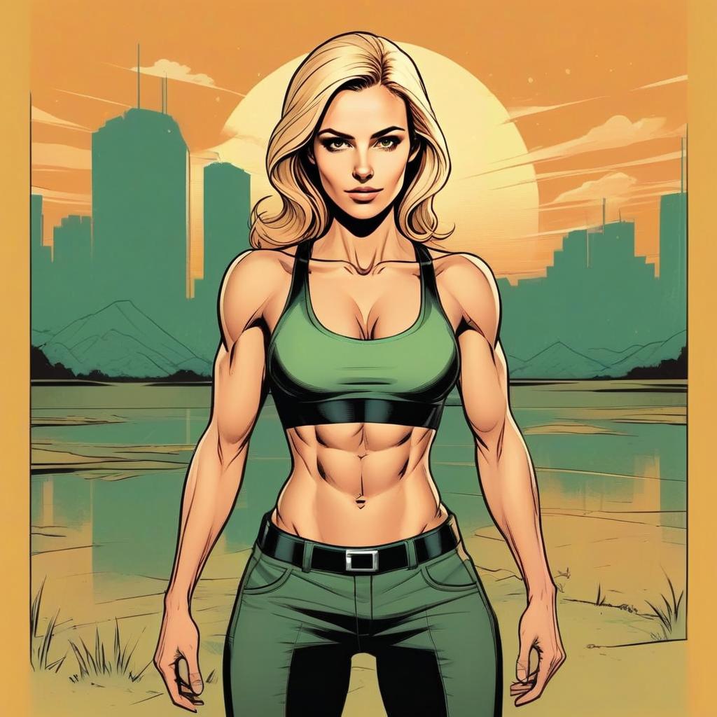 Empowered Woman in Vibrant Cityscape at Sunset