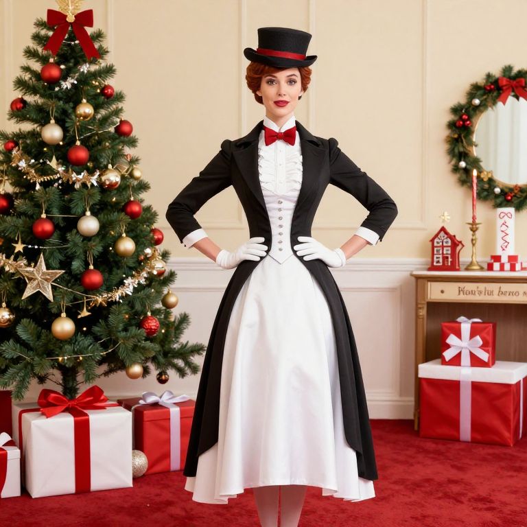 Vintage Formal Woman in Holiday Setting with Christmas Decorations