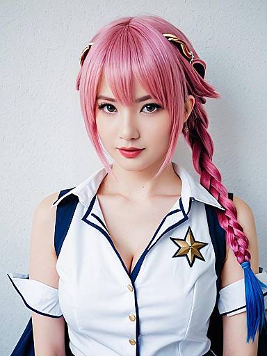 Asta Honkai Star Rail Cosplay with Pink Braid and Star Emblem Outfit