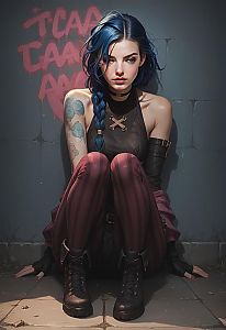 Young Woman with Blue Braided Hair in Edgy Street Style