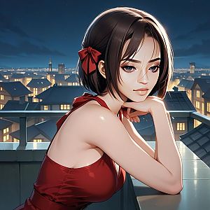 Anime Portrait of a Young Woman at Night