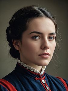 Close-up Portrait of Young Woman in 19th Century Dress