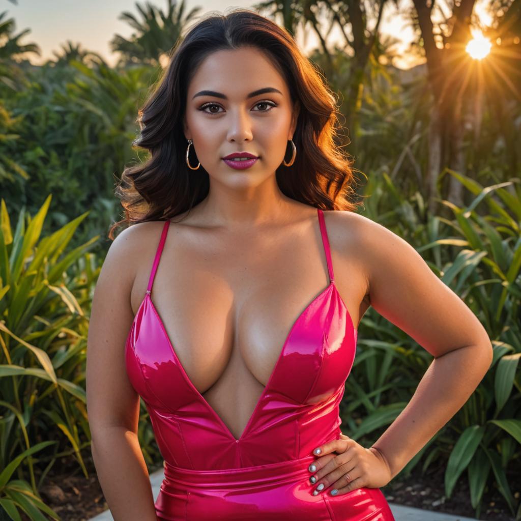 Elegant Woman in Red Dress at Sunset