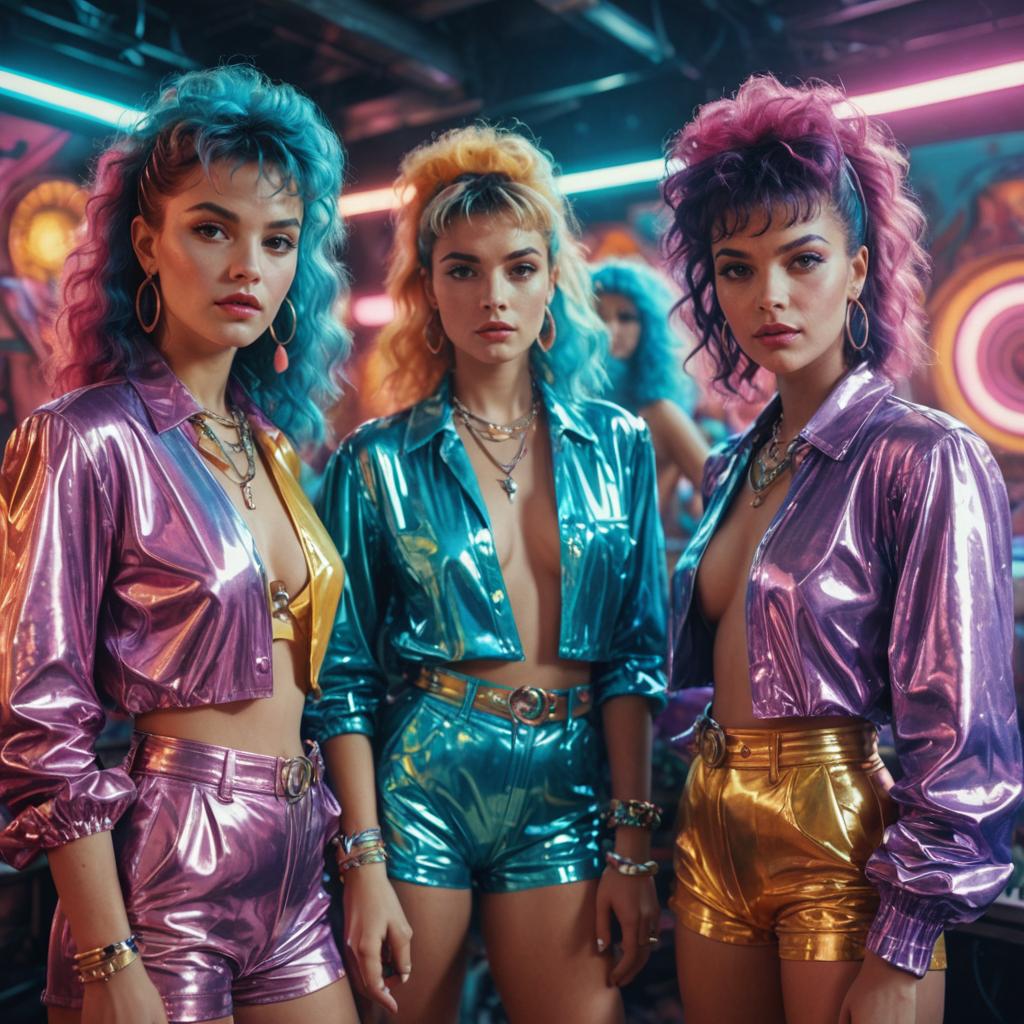 Girlband in '80s Fashion with Neon Background