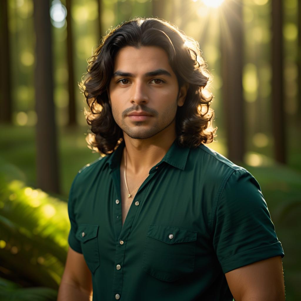 Young Man in Lush Forest