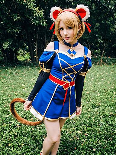 Andira Granblue Fantasy Cosplay Woman in Blue Dress with Ears and Tail