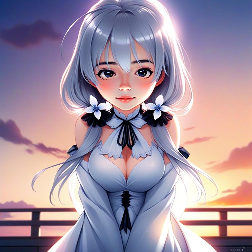 Hamazura Shiage Anime Girl Portrait at Sunset