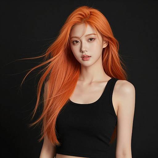 Portrait of Young Woman with Vibrant Orange Hair in Black Tank Top