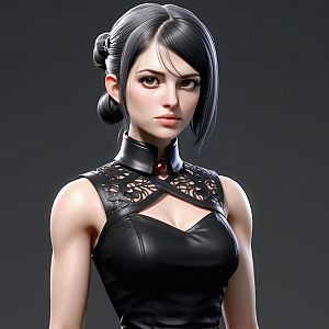 Young Woman in Elegant Updo and Black Leather Dress