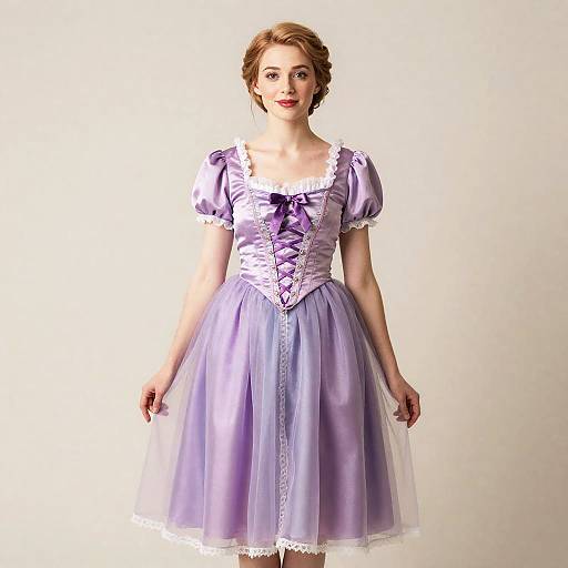 Short Lavender Rapunzel Dress with Puff Sleeves and Lace-Up Bodice
