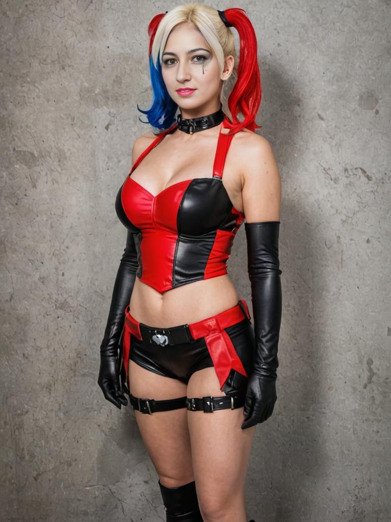 Woman in Harley Quinn Costume Posing Confidently