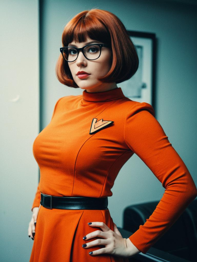 Woman in Velma Costume Waist-Up Editorial Cosplay Portrait