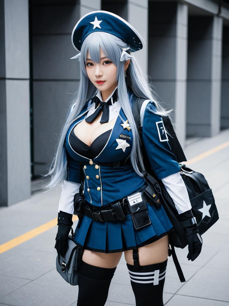 Girls Frontline Cosplay Woman in Blue Military-Inspired Uniform